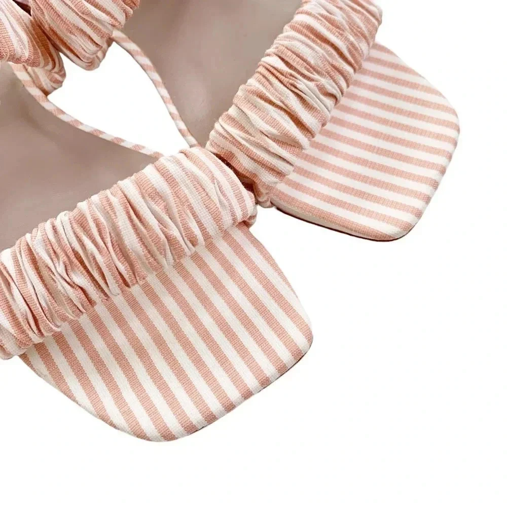 Deltan Sandal Cora Stripe Print Two Band Slides Size 7 NWT